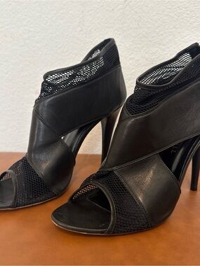 Loeffler Randall Black Leather & Mesh Open-Toe Stilettos